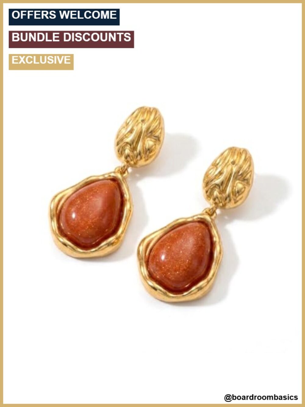 Gold Plated Teardrop Drop Earrings Natural Stone Women Dangle Jewelry